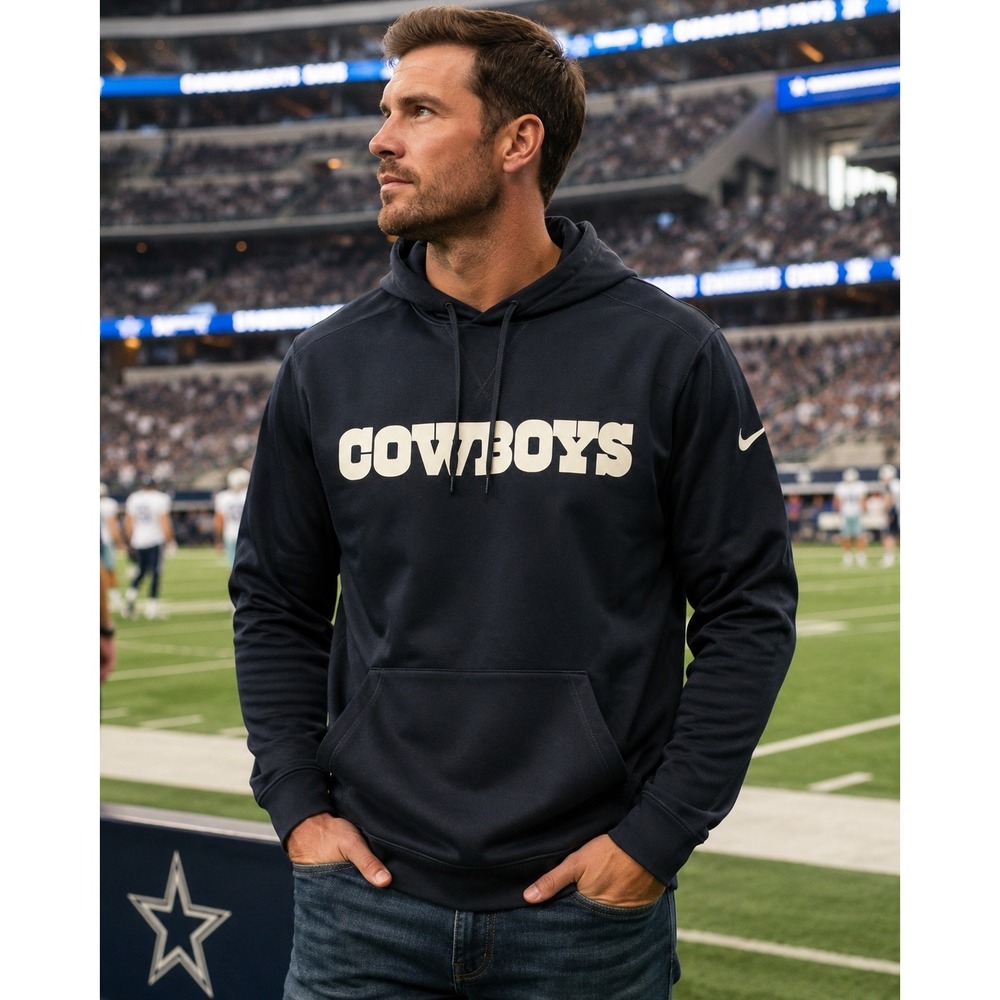 Nike Therma-FIT Dallas Cowboys Hoodie Pullover Navy Men's Medium NFL Dri-FIT‎